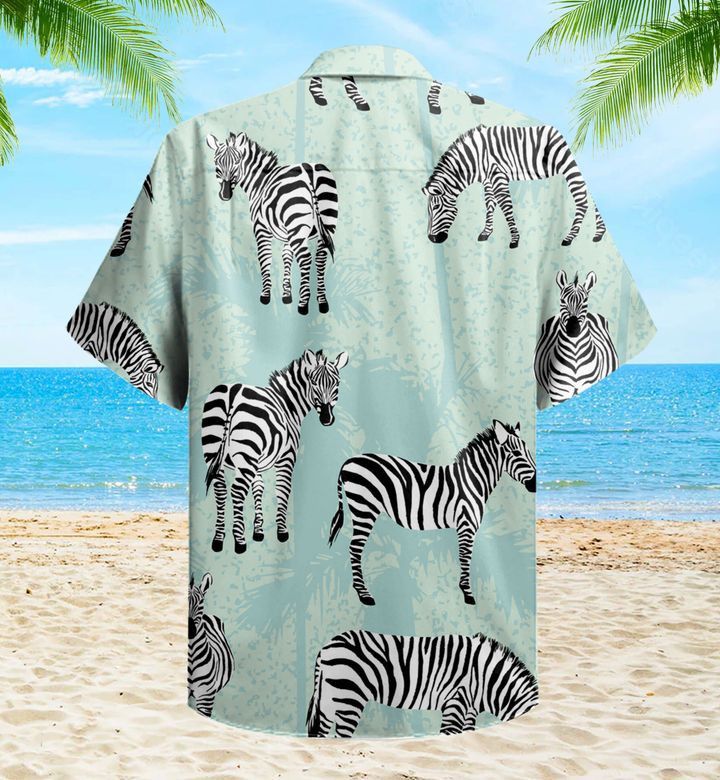 Zebra Palm Blue Trendy Hawaiian Shirt 3D