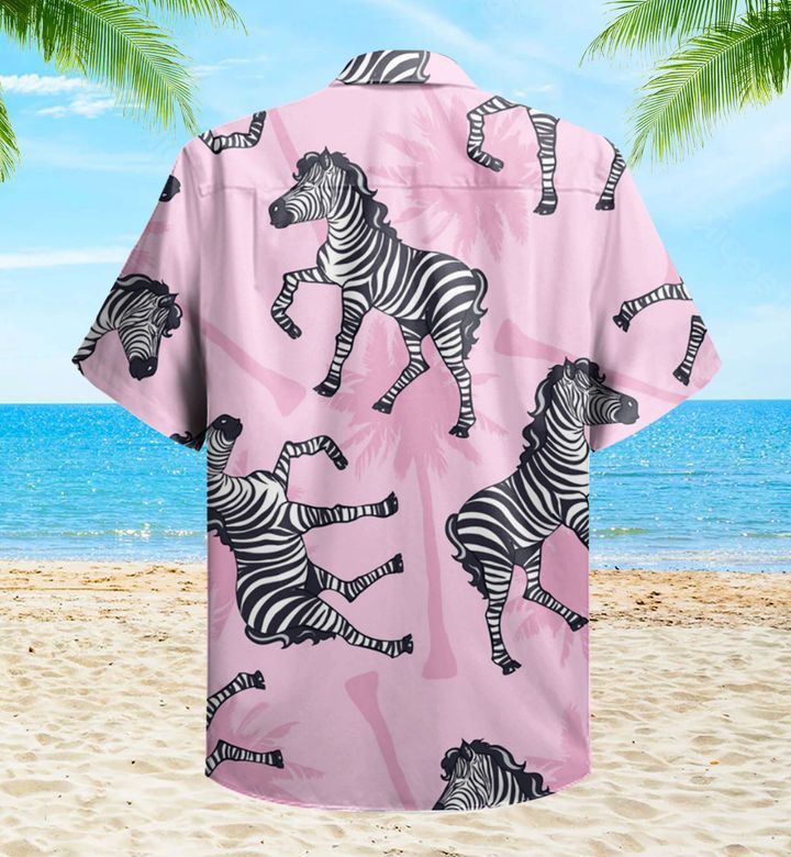 Zebra Palm Tree Pink Trendy Hawaiian Shirt 3D