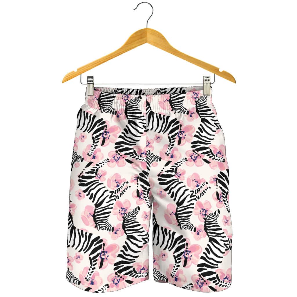 Zebra Pink Flower Background For Men Women Kid Shorts