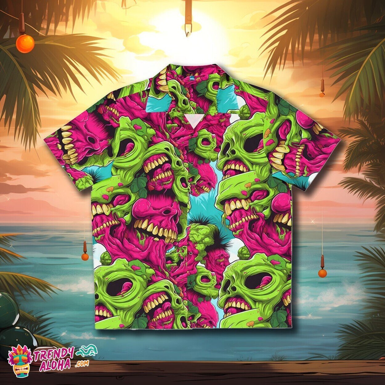 Zombie Brain Men’s Hawaiian Shirt for Horror Movie Fans Aloha Monster Wear