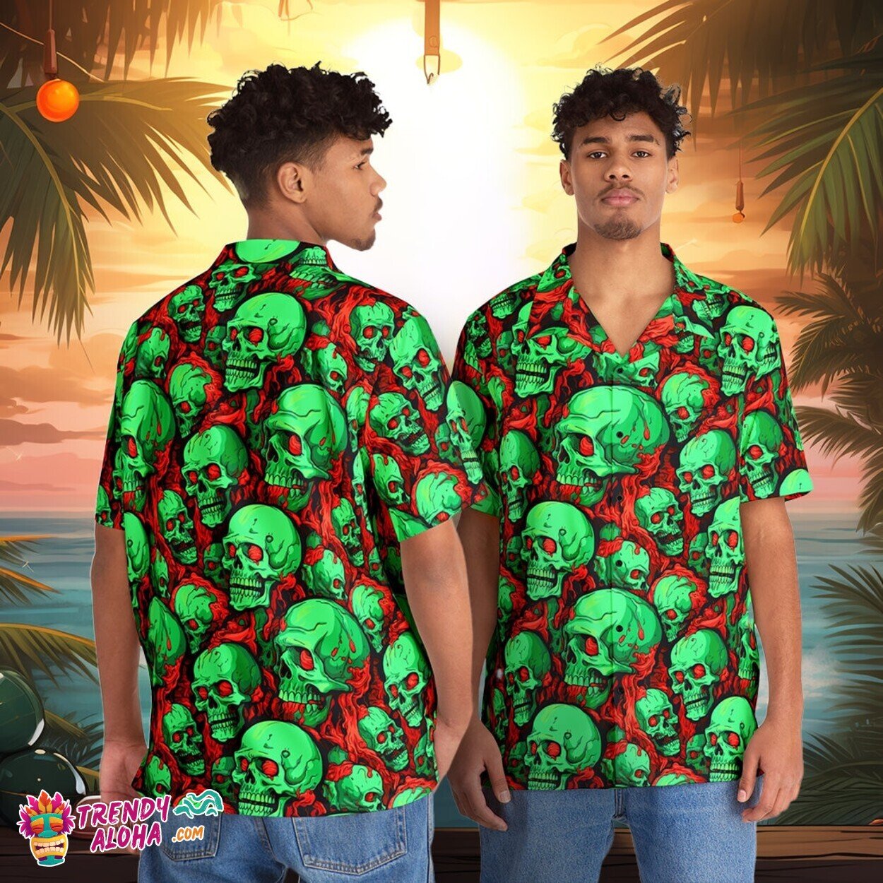 Zombie Brains Horror Hawaiian Aloha Shirt with Scary Movie Motif